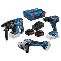 Satisfait Ou Remboursé Pack de 3 outils 18V (GSR55/GWS10/GBH22) + 2 batteries 5Ah + chargeur en coffret L-BOXX - BOSCH