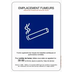Expédié Aujourd&rsquo;hui Panneau adhésif ‘‘Emplacement fumeurs‘‘ 148x210mm – NOVAP – 4610016