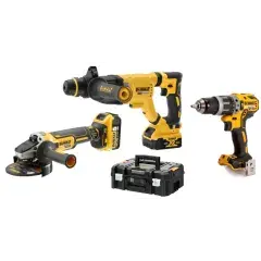 Prix Promo Pack de 3 outils 18V DCK327P2T (DCH263/DCG405/DCD791) + 2 batteries 5 Ah + chargeur en coffret TSTAK – DEWALT