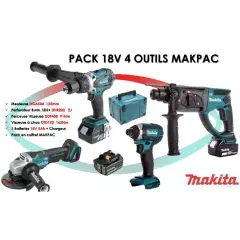Acheter En Ligne Pack de 4 outils 18V (DDF458/DTD152/DHR202/DGA504) + 3 batteries 5 Ah + chargeur en coffret MAKPAC – MAKITA