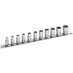 Jeu de 11 douilles radio 1/4‘‘ 6 pans courtes en pouce sur rack – SAM OUTILLAGE – RP-J11R Commander Vite