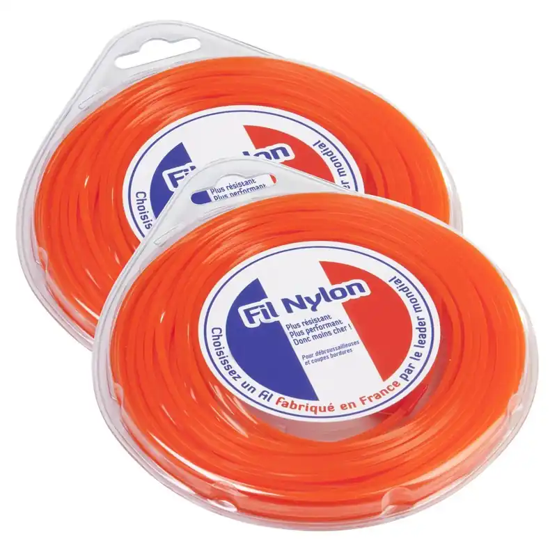 2 blisters fil débroussailleuse Carré 3 mm x 12 m Fil Nylon Réduction