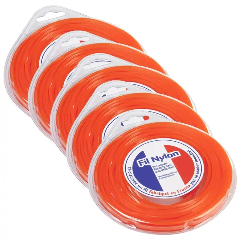 5 blisters fil débroussailleuse Carré 2,4 mm x 15 m Fil Nylon Satisfait Ou Remboursé