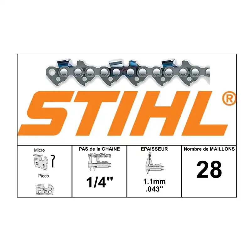 36700000028 – Chaîne de tronçonneuse STIHL 1/4&Prime; – 1.1mm – 28 Entraineurs – 71PM3 Satisfait Ou Remboursé