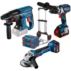 Vente Directe Pack 3 outils 18V (GSR 18V-110 + GBH 18V-21 + GWS 18V-10) + 2 batteries 5Ah + chargeur + coffret L-BOXX - BOSCH