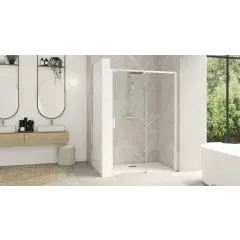 Quantité Limitée Paroi de douche SMART DESIGN coulissant 117-130cm blanc sans seuil verre transaprent gauche – KINEDO – PA9233BTNEG-2