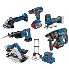 Pack 18V 6 outils (GSR60/GBH21/GWS7/GKS57/GST18/GSA18) + 4×4.0Ah + Diable – BOSCH Offre Du Jour