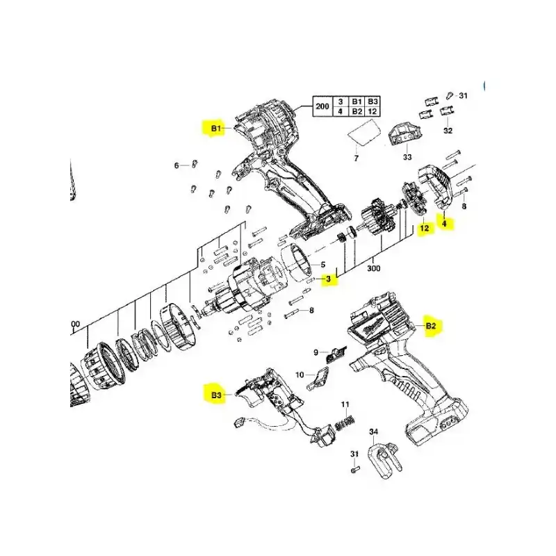Ensemble carcasse et interrupteur perceuses MILWAUKEE C18PD Must-Have
